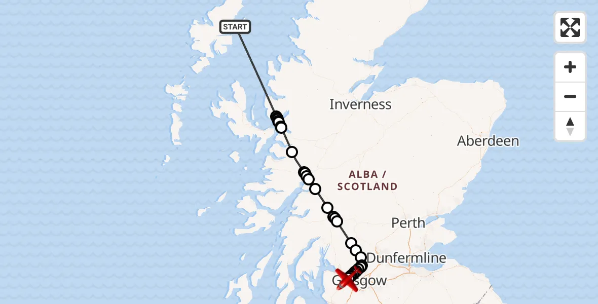 Flight route map: Air Ambulance Aircraft to Glasgow Airport, Glasgow Airport