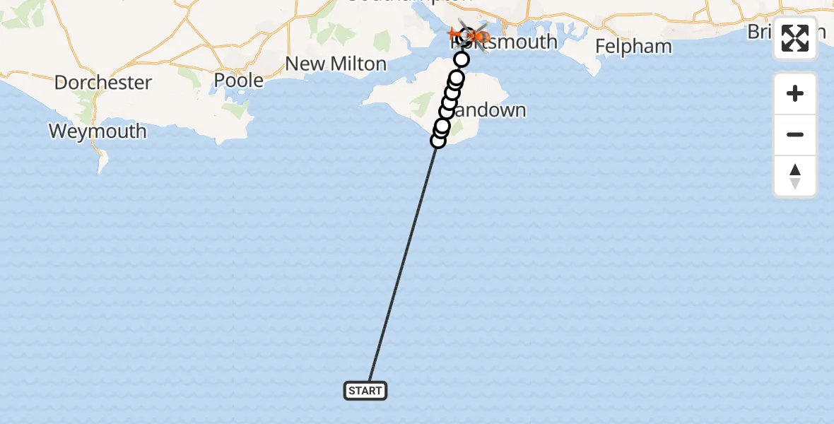 Flight route map: Coastguard Helicopter to Solent Airport, Solent Airport