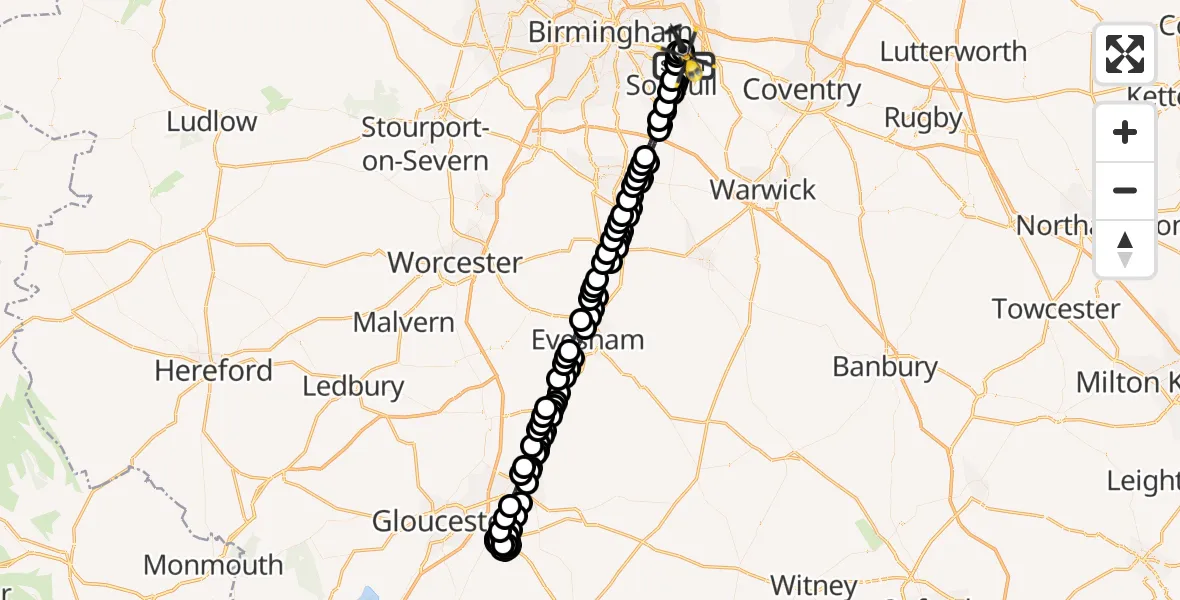 Flight route map: Police Helicopter to Birmingham Airport, Birmingham Airport