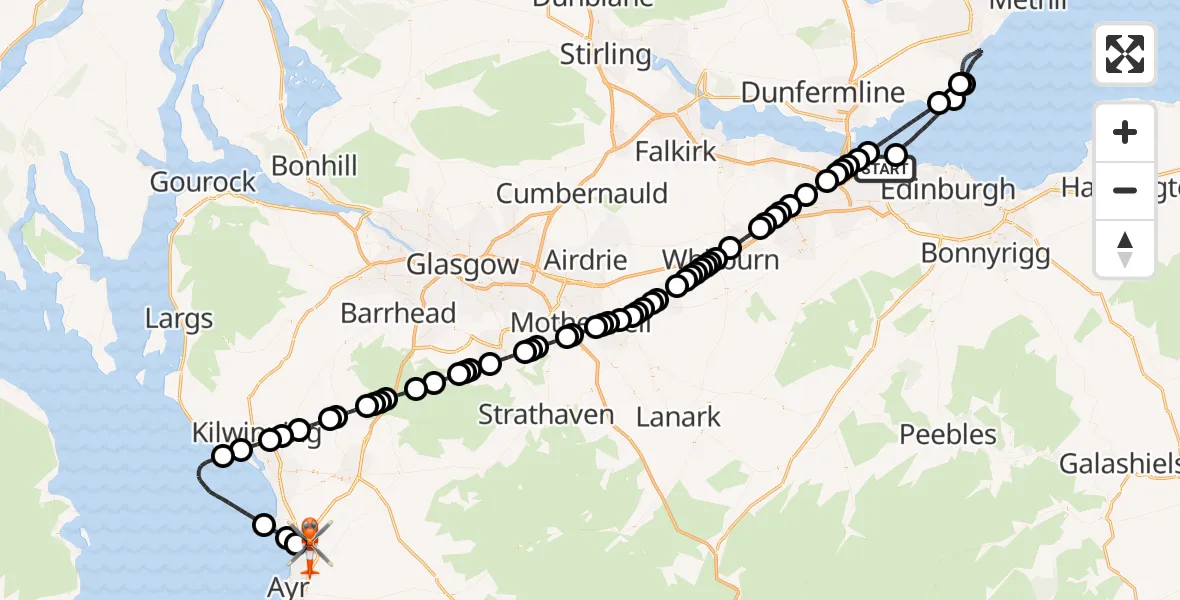 Routekaart van de vlucht: Coastguard Helicopter to Glasgow Prestwick Airport, Glasgow Prestwick Airport