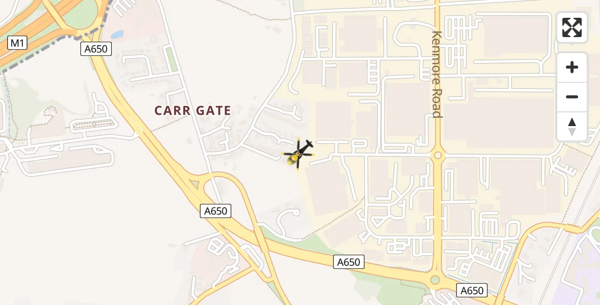 Flight route map: Police Helicopter to Wakefield