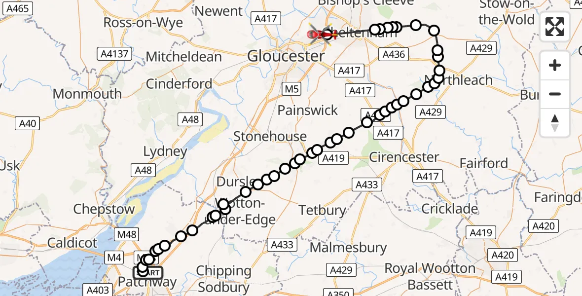 Routekaart van de vlucht: Air Ambulance Helicopter to Gloucestershire Airport, Gloucestershire Airport