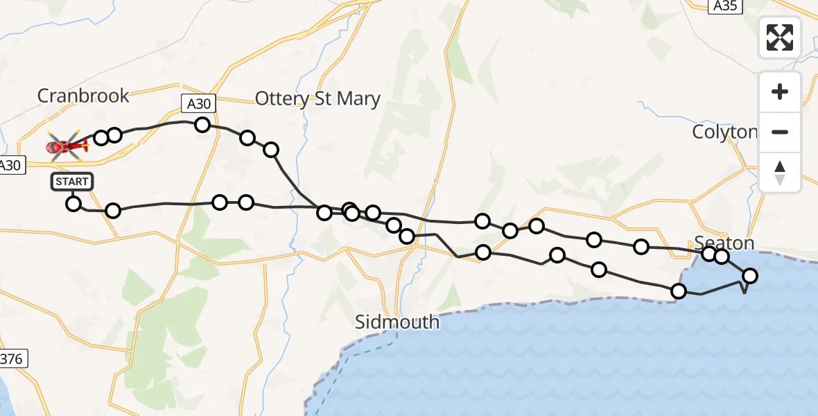 Routekaart van de vlucht: Air Ambulance Helicopter to Exeter International Airport, Exeter International Airport
