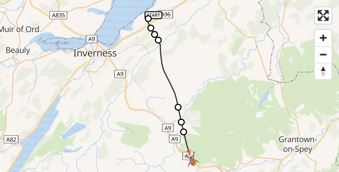 Routekaart van de vlucht: Coastguard Helicopter to Tomatin, Inverness Airport