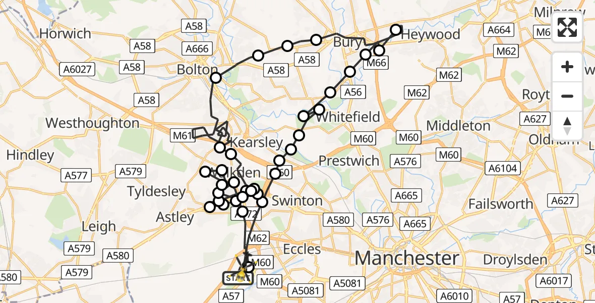 Flight route map: Police Helicopter to Worsley, Twelve Yards Road