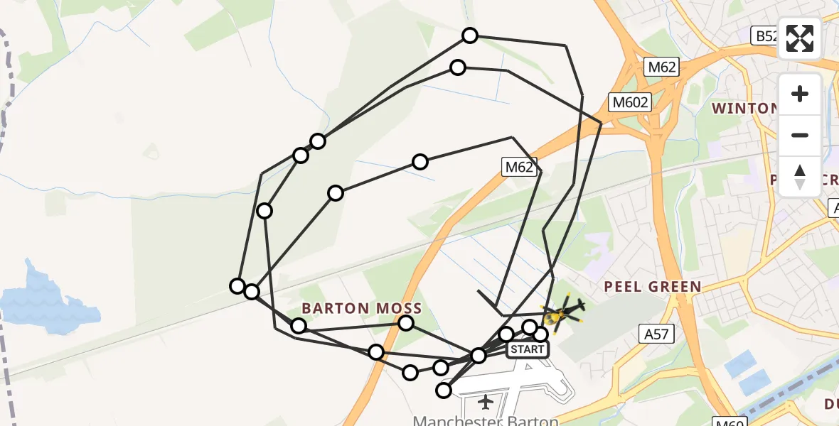 Routekaart van de vlucht: Police Helicopter to Worsley, Robinia Close