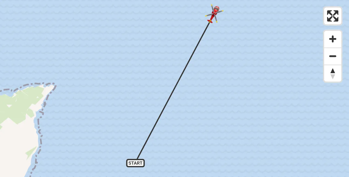 Flight route map: Air Ambulance Helicopter to North Sea, North Sea