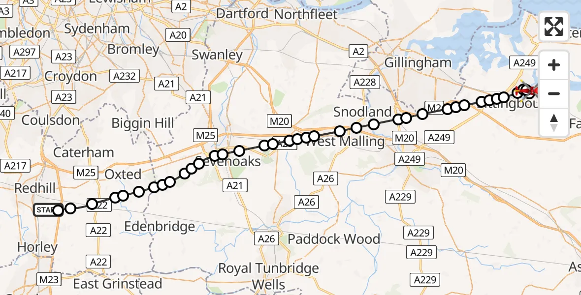 Routekaart van de vlucht: Air Ambulance Helicopter to Kemsley, Swale Way
