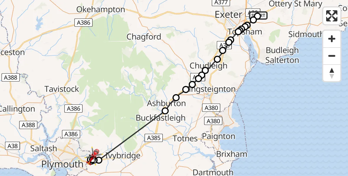 Routekaart van de vlucht: Air Ambulance Helicopter to Plympton, Horswell Close