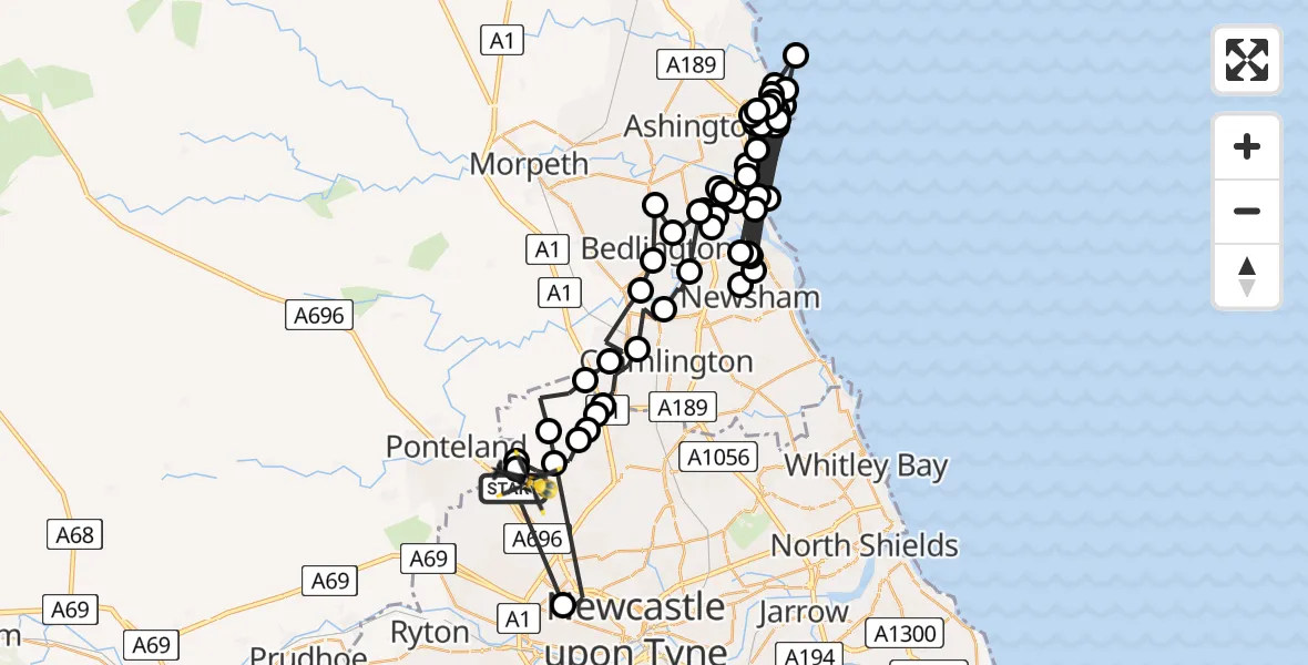 Flight route map: Police Helicopter to Newcastle International Airport, Newcastle International Airport