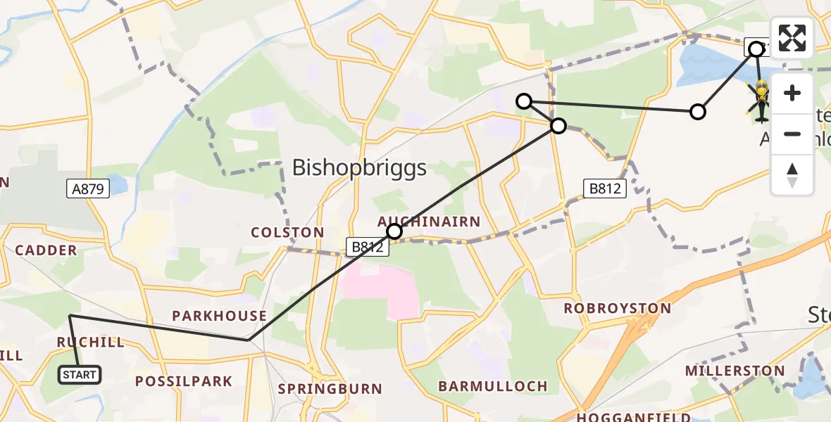 Flight route map: Police Helicopter to Wester Auchinloch, Second Avenue