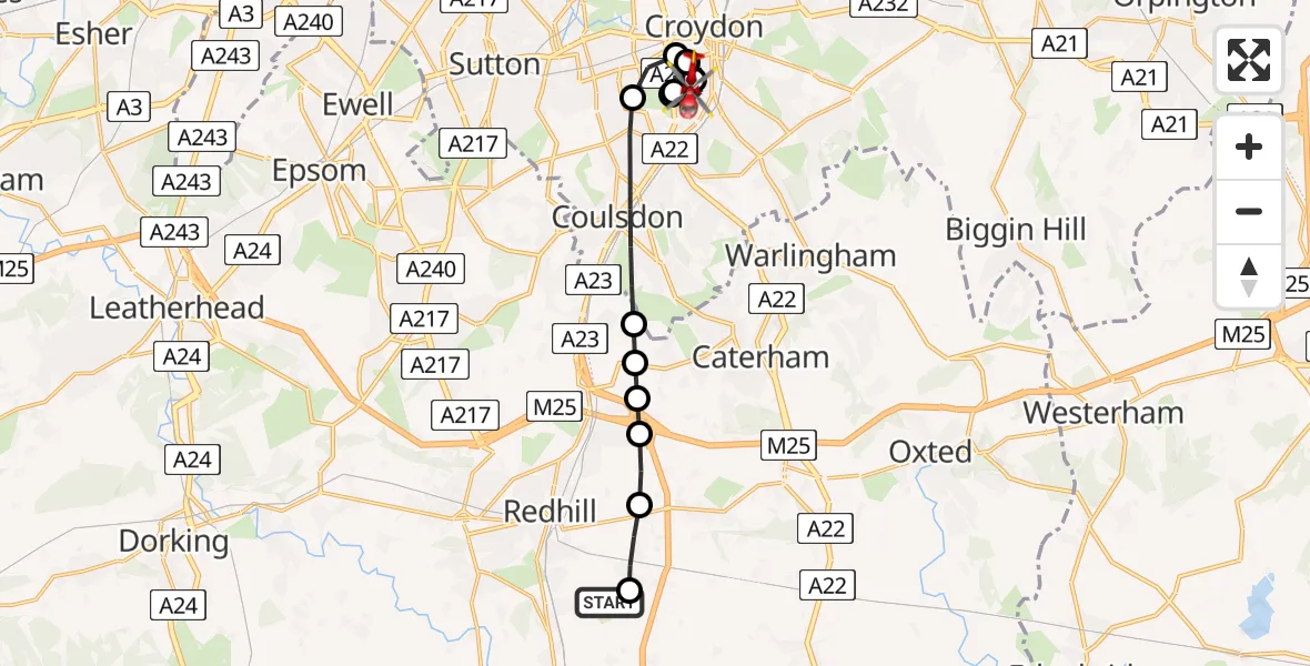 Flight route map: Air Ambulance Helicopter to London Borough of Croydon, Columbine Avenue