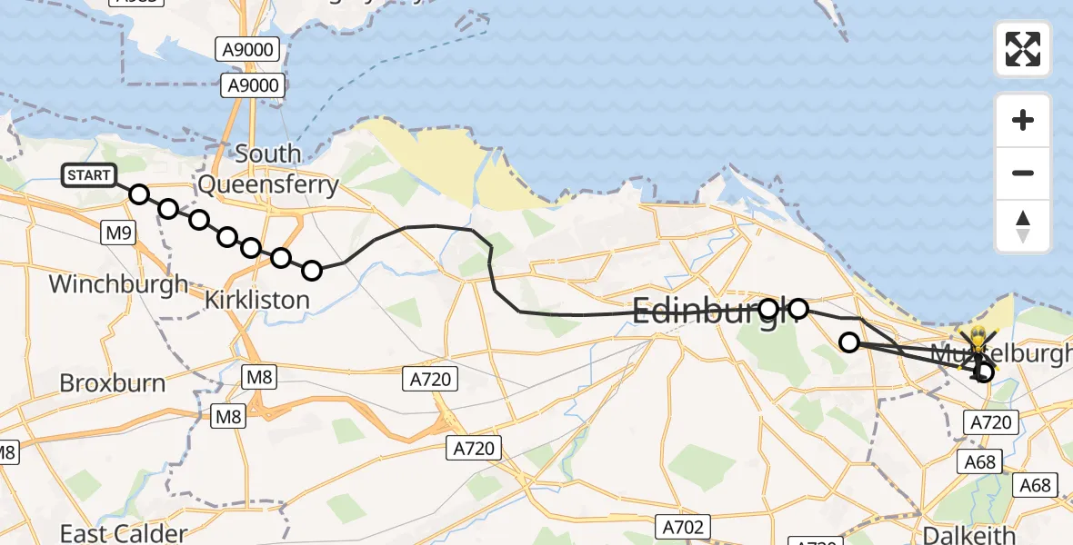 Routekaart van de vlucht: Police Helicopter to Musselburgh, Motorcycle Module 1 Off Road Test Area