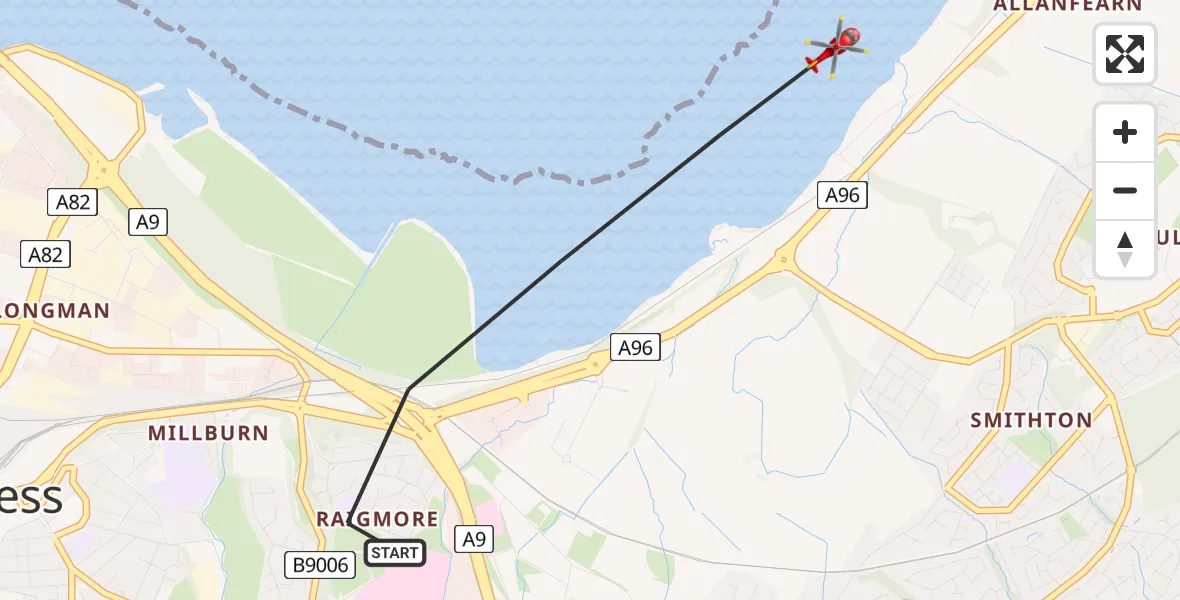 Flight route map: Air Ambulance Helicopter to Inverness, Inverness