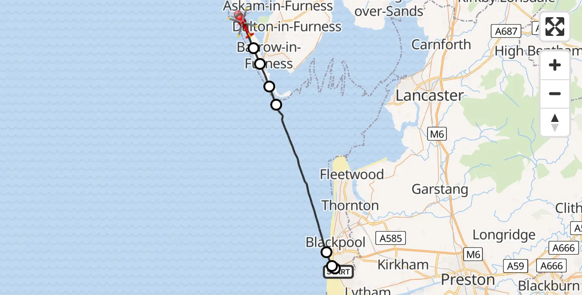 Routekaart van de vlucht: Air Ambulance Helicopter to Askam and Ireleth, Askam and Ireleth