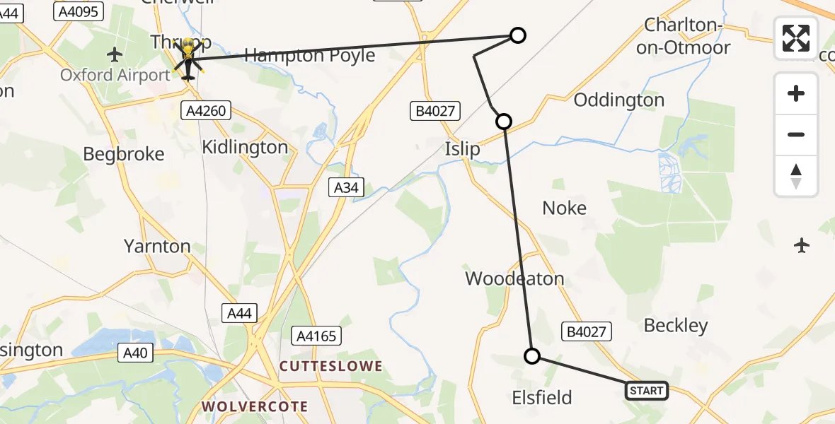 Routekaart van de vlucht: Police Helicopter to Thrupp, Sparrowgap Bridge