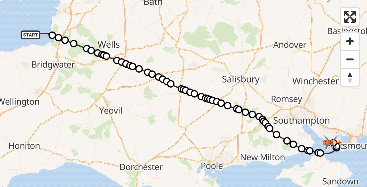Flight route map: Coastguard Helicopter to Solent Airport, Solent Airport