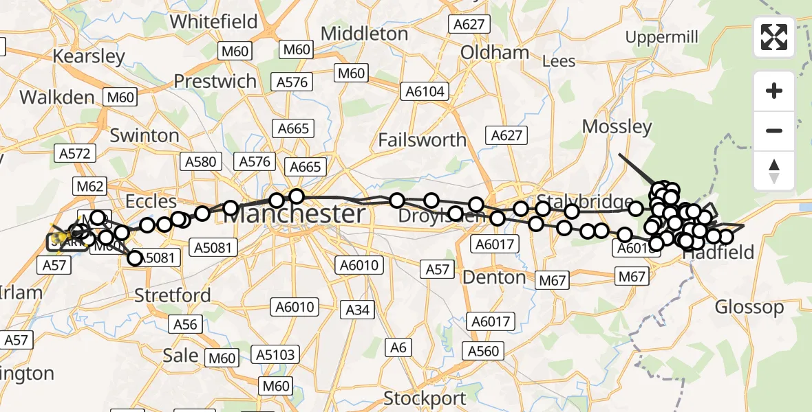 Flight route map: Police Helicopter to Manchester Barton Aerodrome, Manchester Barton Aerodrome
