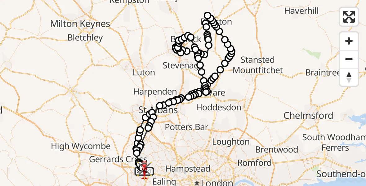 Flight route map: Air Ambulance Helicopter to RAF Northolt, RAF Northolt