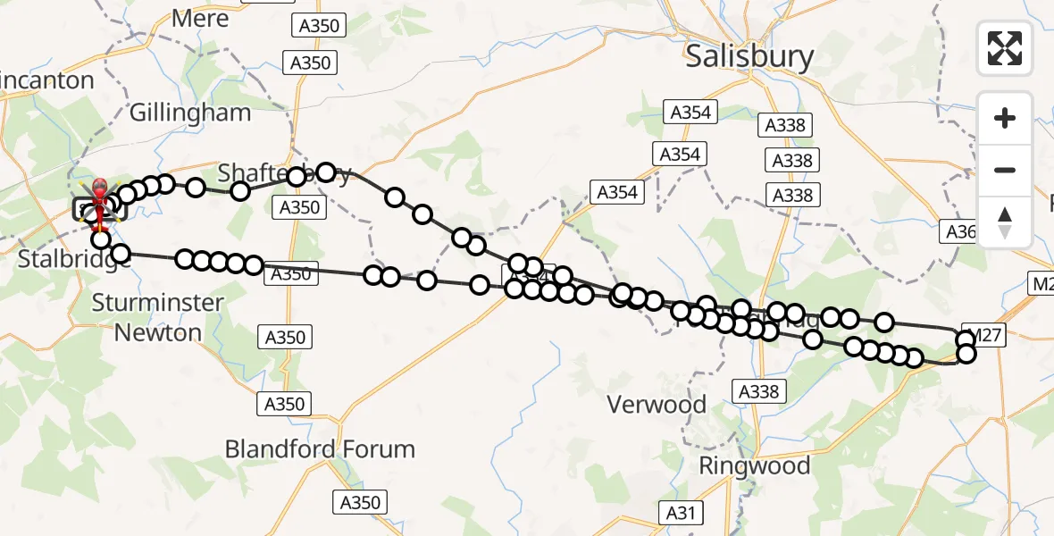 Routekaart van de vlucht: Air Ambulance Helicopter to Henstridge Airfield, Henstridge Airfield