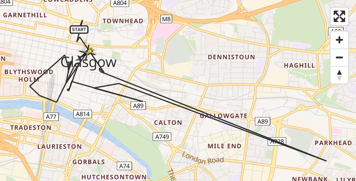 Flight route map: Police Helicopter to Glasgow, George Square