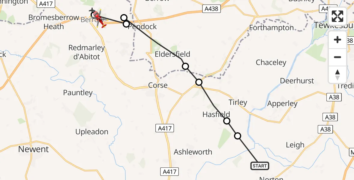 Routekaart van de vlucht: Air Ambulance Helicopter to Bromesberrow Heath, M50