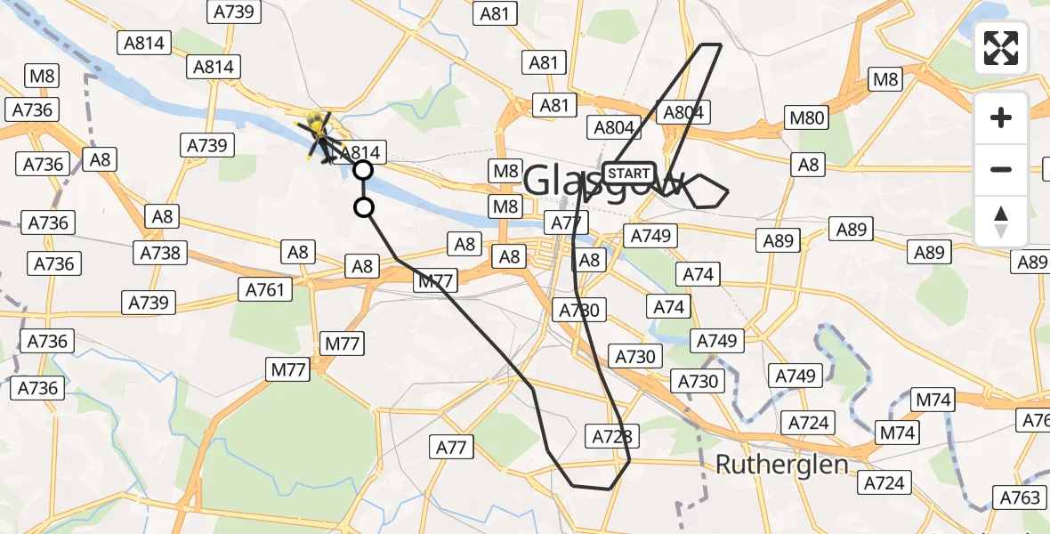 Flight path map showing Police Helicopter route from Glasgow to Glasgow