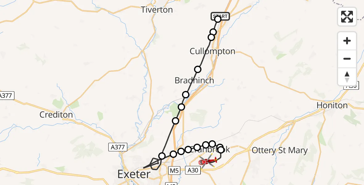Routekaart van de vlucht: Air Ambulance Helicopter to Rockbeare, Westcott Road