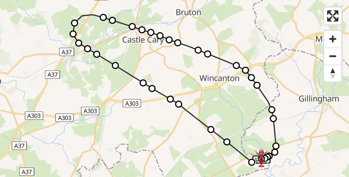 Flight route map: Air Ambulance Helicopter to Henstridge Airfield, Henstridge Airfield