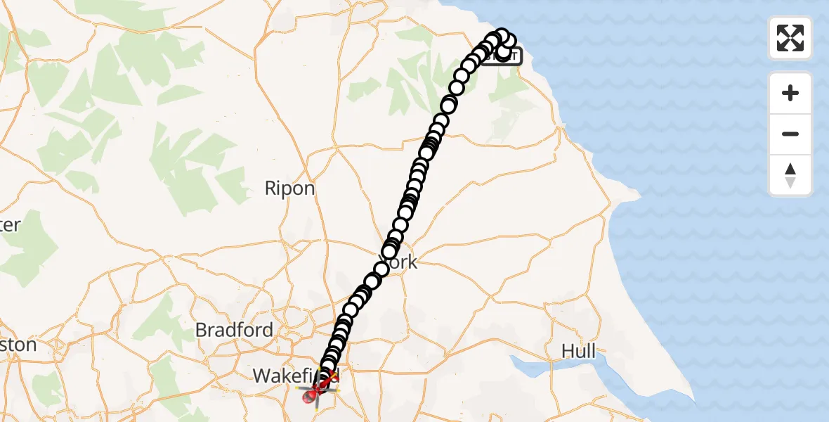 Routekaart van de vlucht: Air Ambulance Helicopter to YAA Nostell Helicopter Port, YAA Nostell Helicopter Port