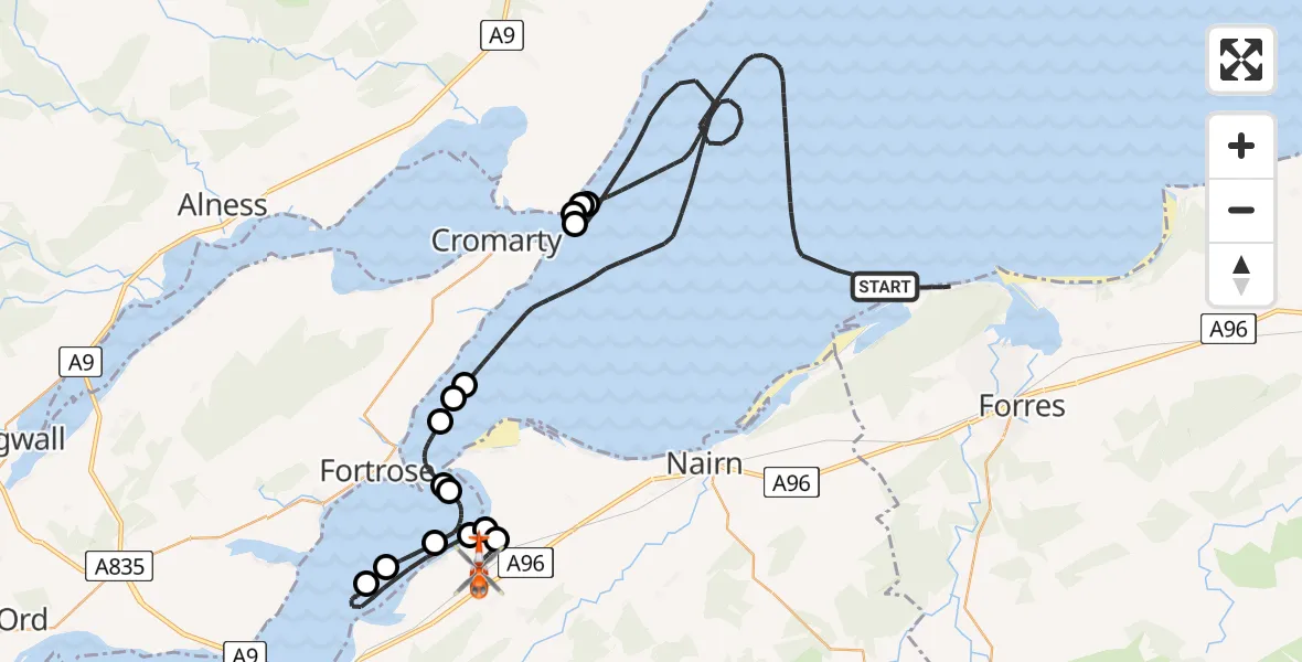 Routekaart van de vlucht: Coastguard Helicopter to Inverness Airport, Inverness Airport