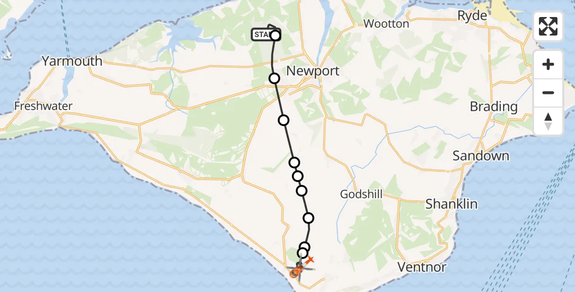 Routekaart van de vlucht: Coastguard Helicopter to Chale, Blackgang Road