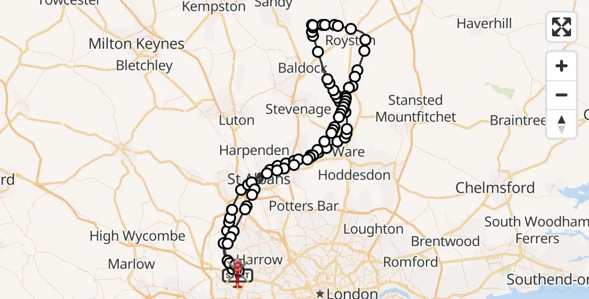 Flight route map: Air Ambulance Helicopter to RAF Northolt, RAF Northolt