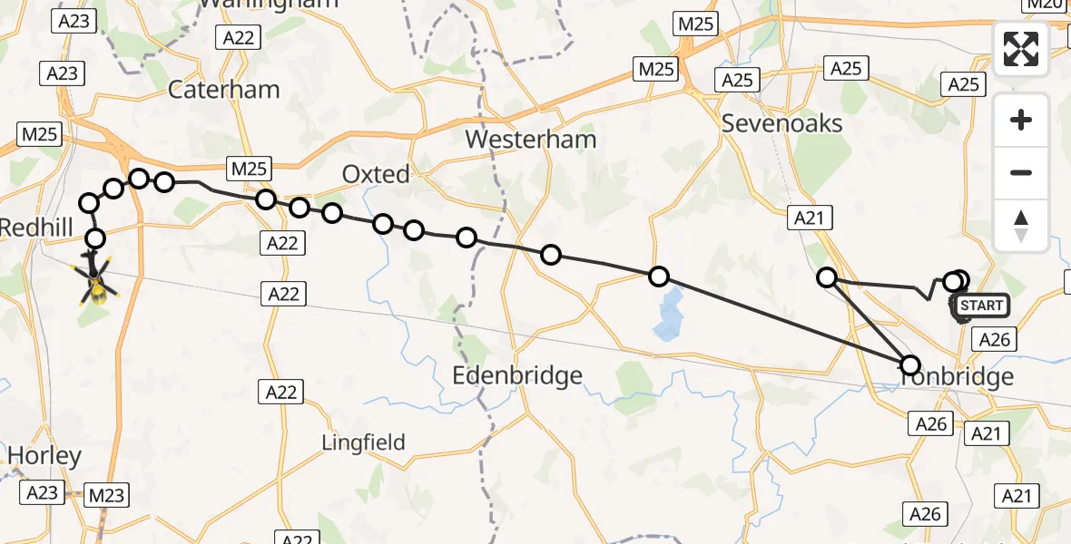 Routekaart van de vlucht: Police Helicopter to South Nutfield, Kings Cross Lane