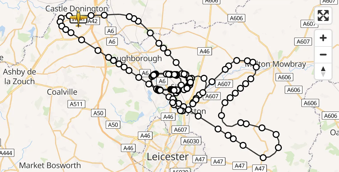 Flight route map: Police Aircraft to East Midlands Airport, East Midlands Airport