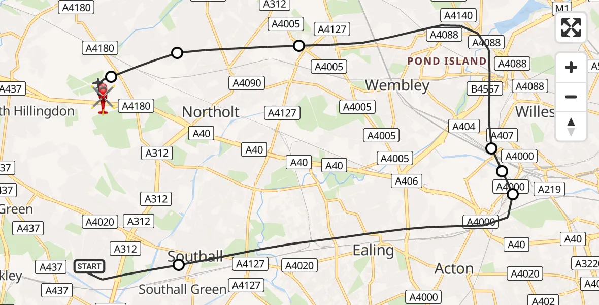 Routekaart van de vlucht: Air Ambulance Helicopter to RAF Northolt, RAF Northolt