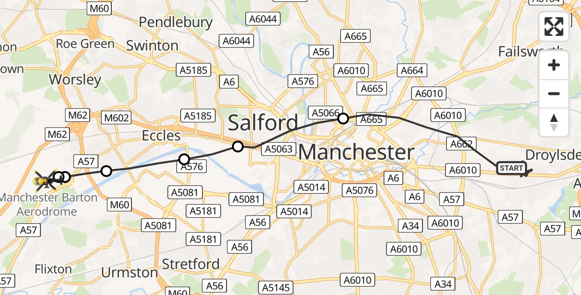 Routekaart van de vlucht: Police Helicopter to Manchester Barton Aerodrome, Manchester Barton Aerodrome