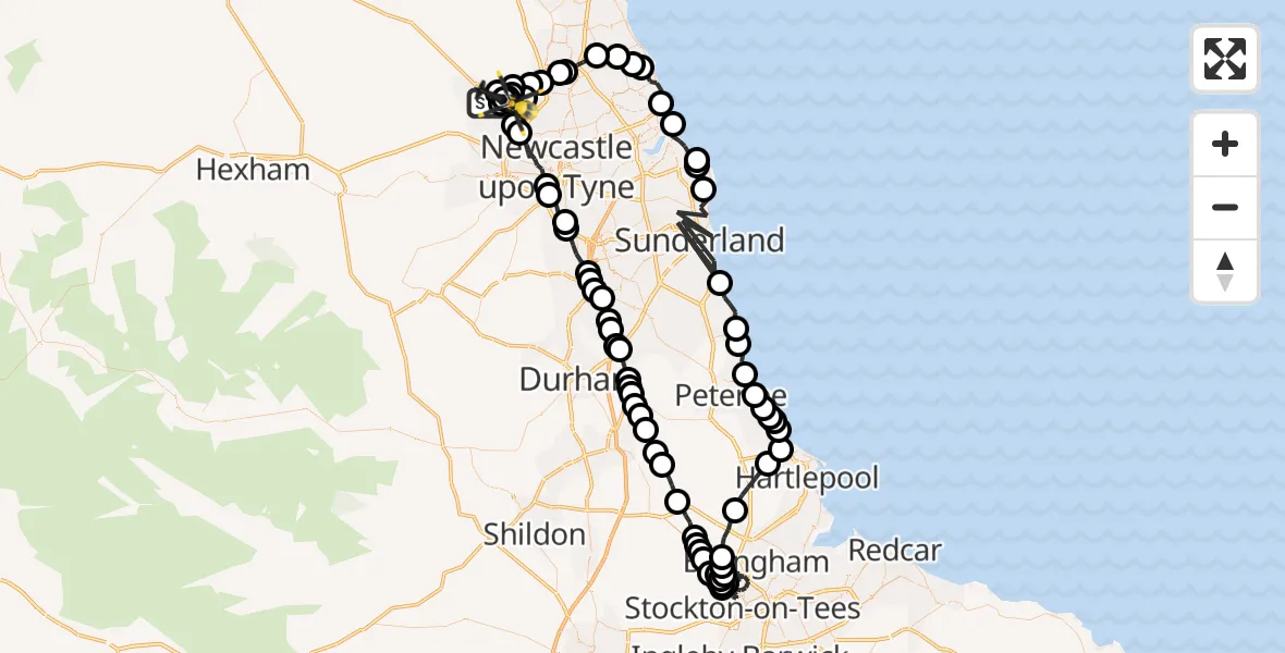 Flight route map: Police Helicopter to Newcastle International Airport, Newcastle International Airport