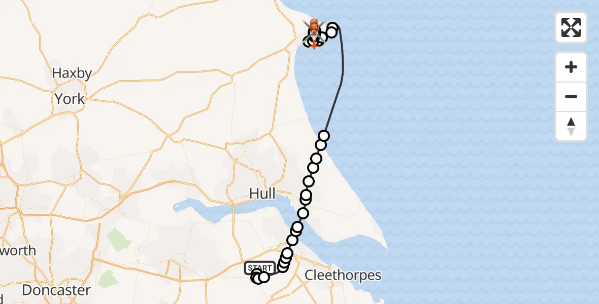Flight route map: Coastguard Helicopter to Sewerby, Flamborough Road