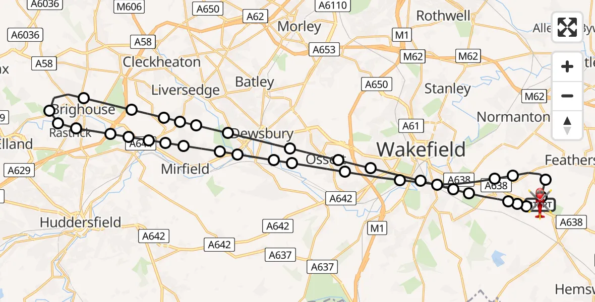 Routekaart van de vlucht: Air Ambulance Helicopter to YAA Nostell Helicopter Port, YAA Nostell Helicopter Port