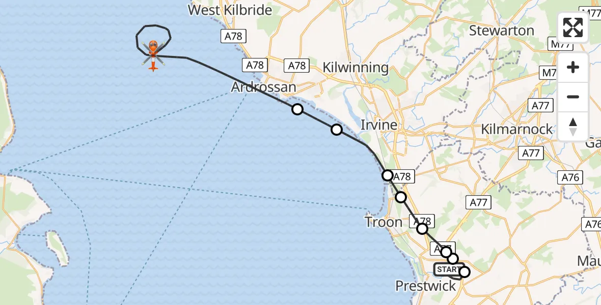 Flight route map: Coastguard Helicopter to Inner Seas, Inner Seas