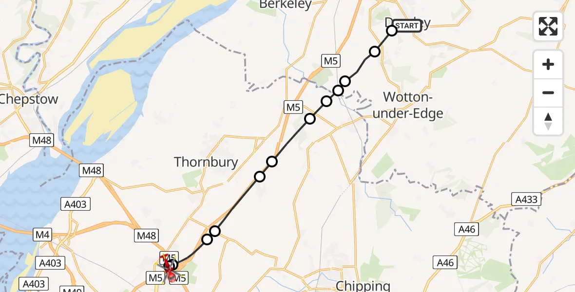 Routekaart van de vlucht: Air Ambulance Helicopter to Almondsbury Helicopter Base, Almondsbury Helicopter Base