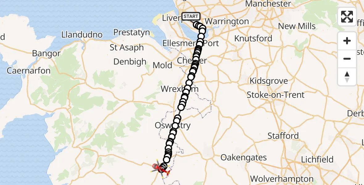 Routekaart van de vlucht: Air Ambulance Helicopter to Welshpool Airport, Welshpool Airport