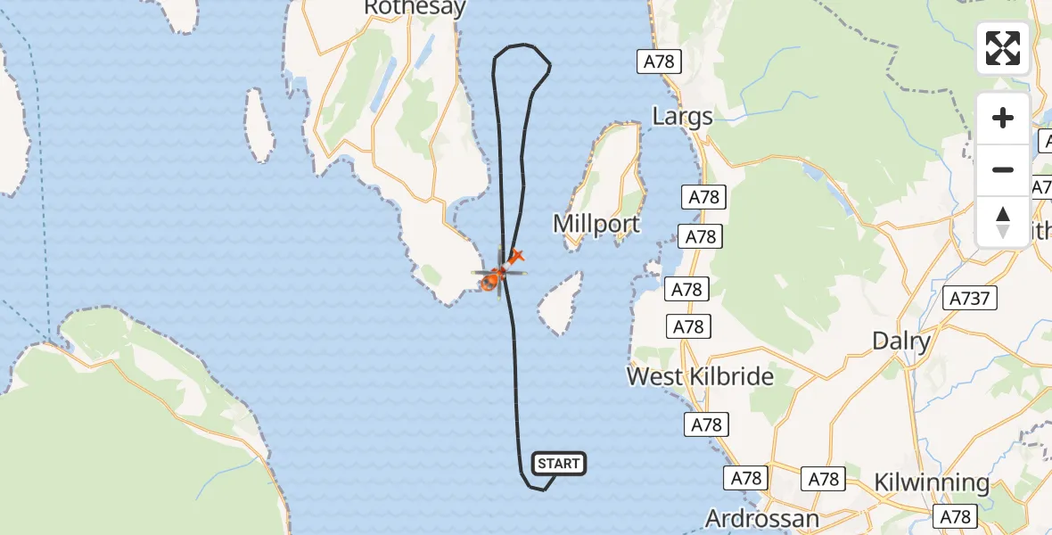 Flight route map: Coastguard Helicopter to Inner Seas, Inner Seas