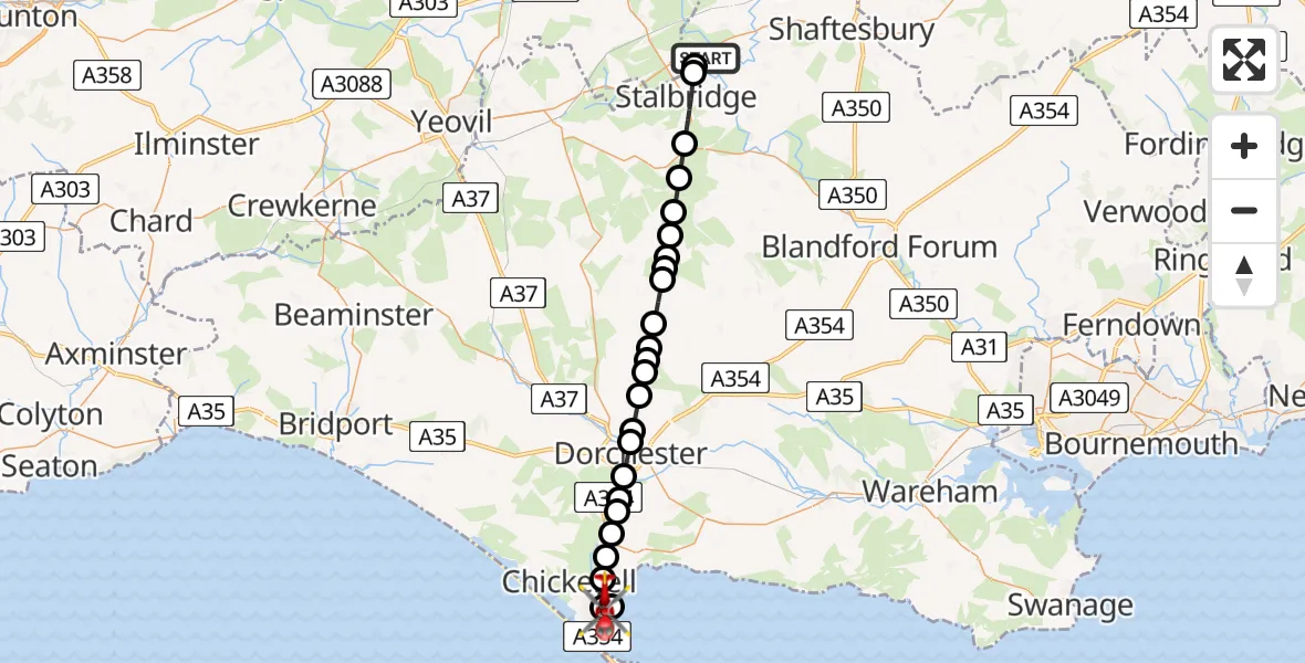 Flight route map: Air Ambulance Helicopter to Weymouth, Knightsdale Road
