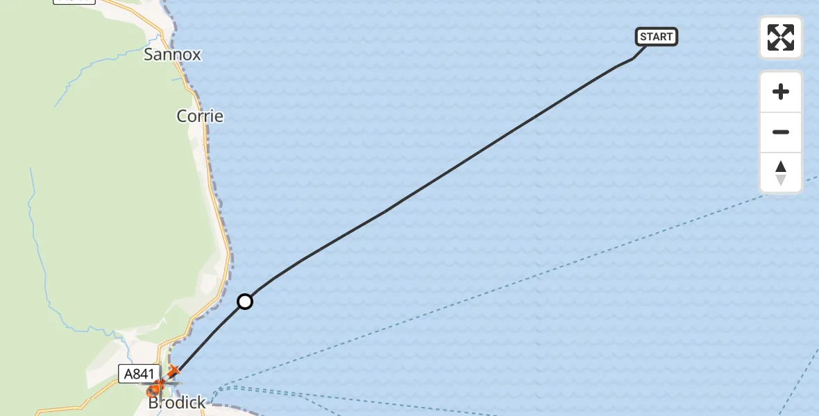 Flight route map: Coastguard Helicopter to Brodick, A841
