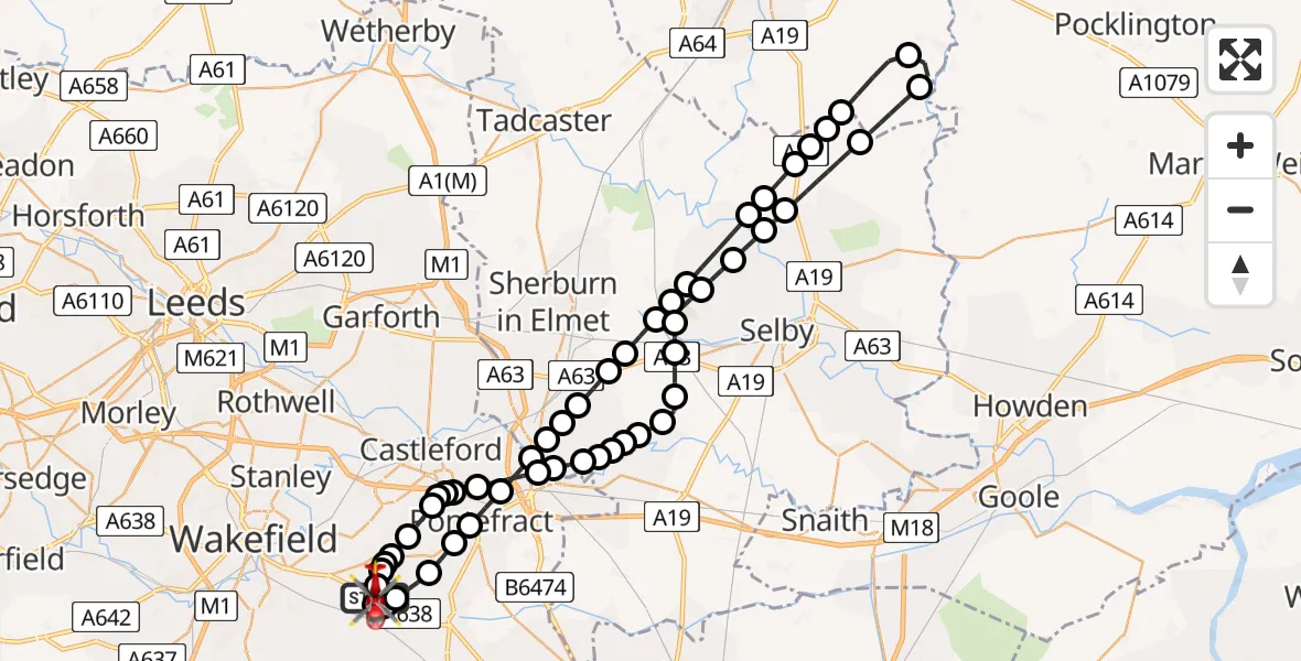 Flight route map: Air Ambulance Helicopter to YAA Nostell Helicopter Port, YAA Nostell Helicopter Port