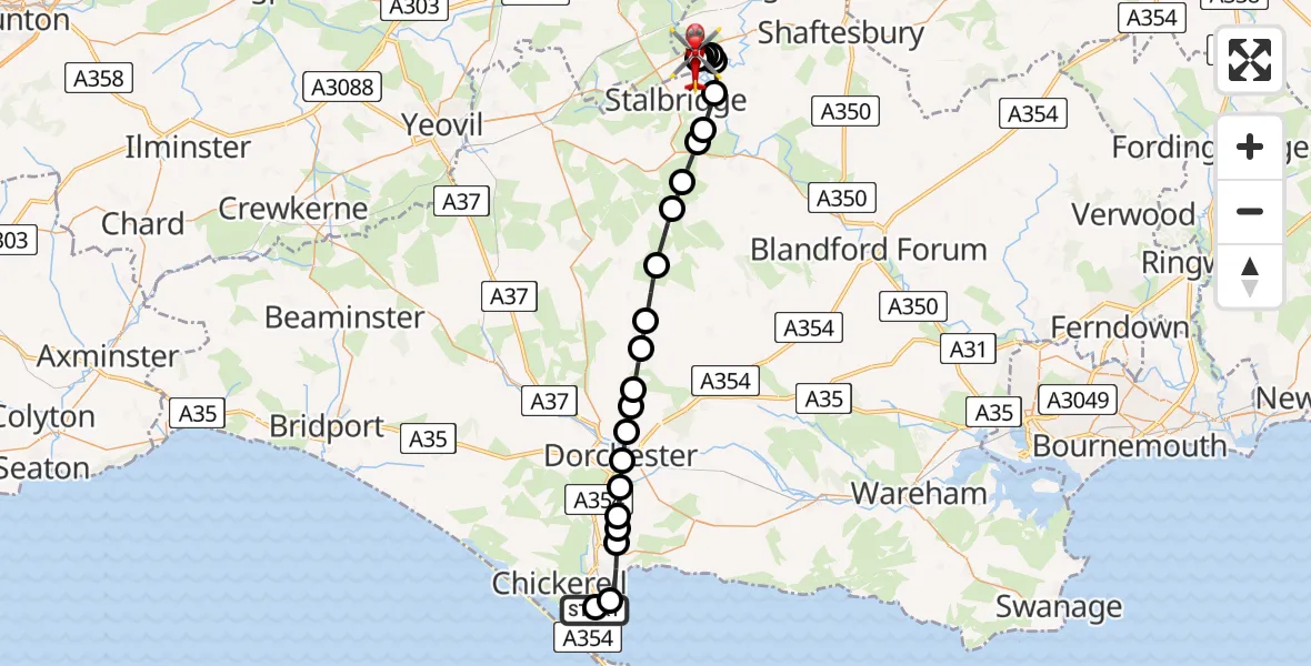 Routekaart van de vlucht: Air Ambulance Helicopter to Henstridge Airfield, Henstridge Airfield