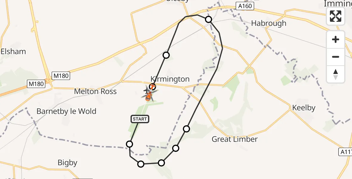 Flight route map: Coastguard Helicopter to Humberside Airport, Humberside Airport