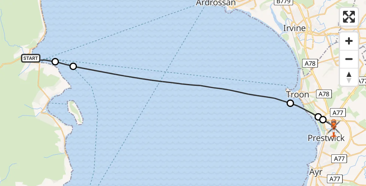 Routekaart van de vlucht: Coastguard Helicopter to Glasgow Prestwick Airport, Glasgow Prestwick Airport
